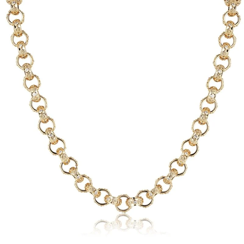 Gold Crystal Flower Patterned Belcher Chain 12mm - Image 3