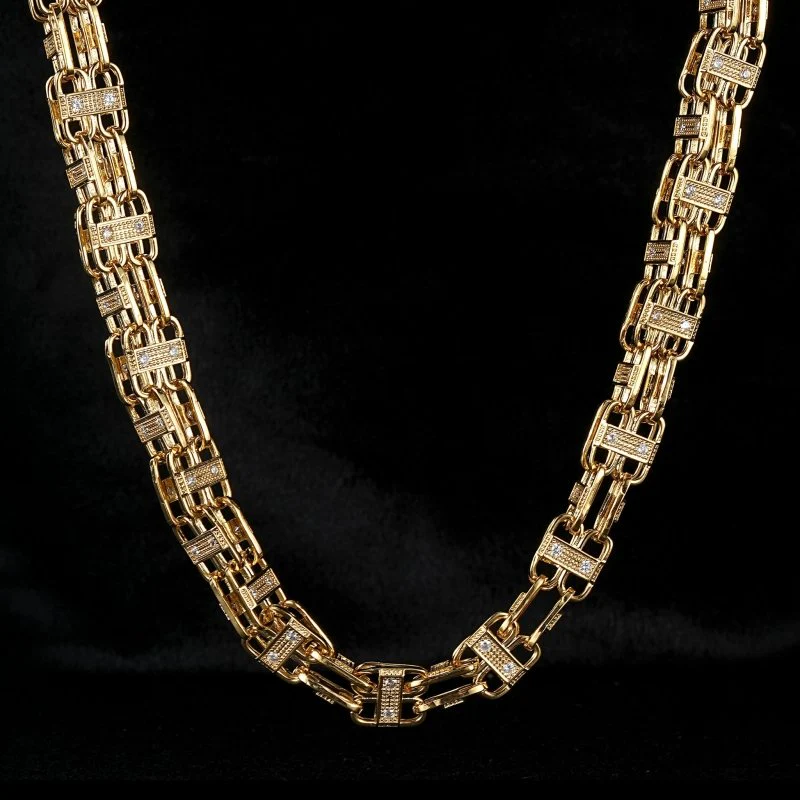 12mm Gold Cage Chain Necklace with Stones 32 Inches - Image 4