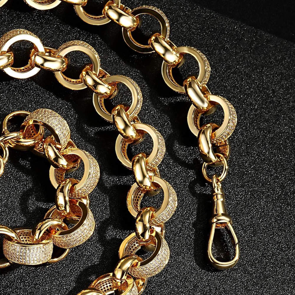 20mm Gold XXL Heavy Belcher Chain with Stones and Albert Clasp - Image 4
