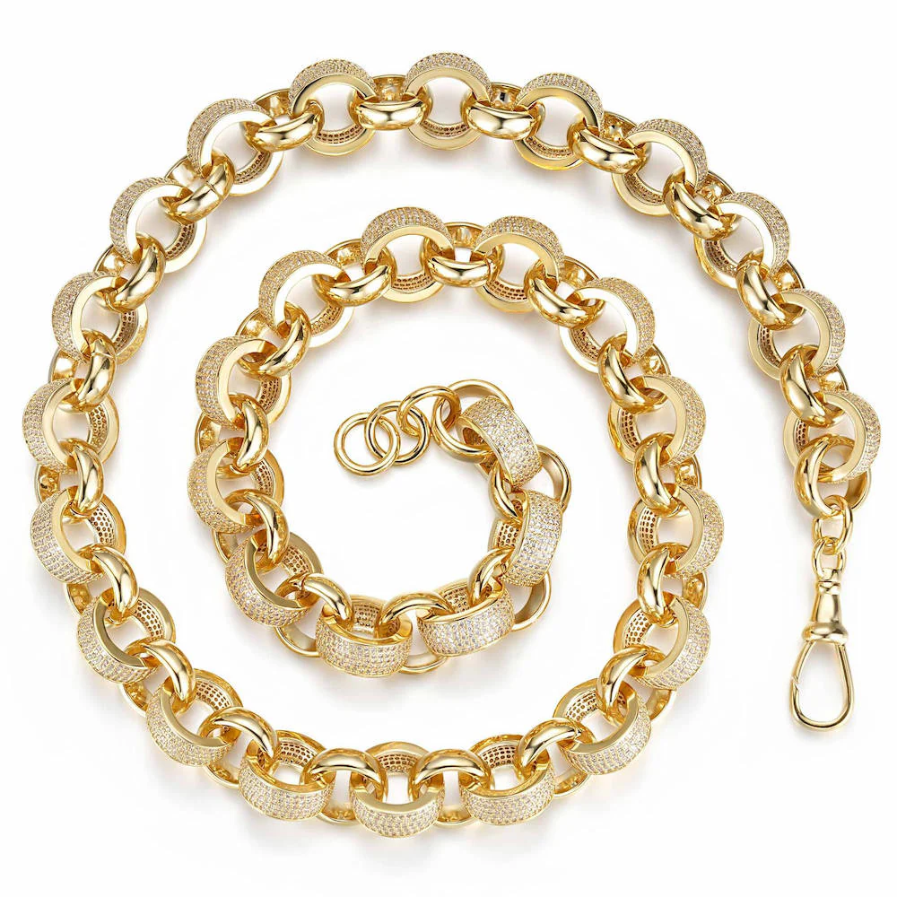20mm Gold XXL Heavy Belcher Chain with Stones and Albert Clasp - Image 6