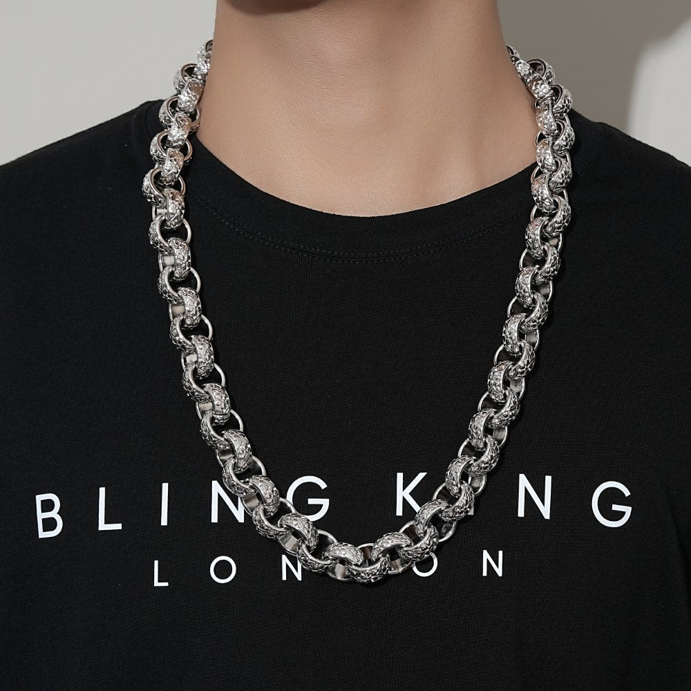 20mm Silver- Filled Ornate Belcher Chain Necklace - 28 Inches - Image 3