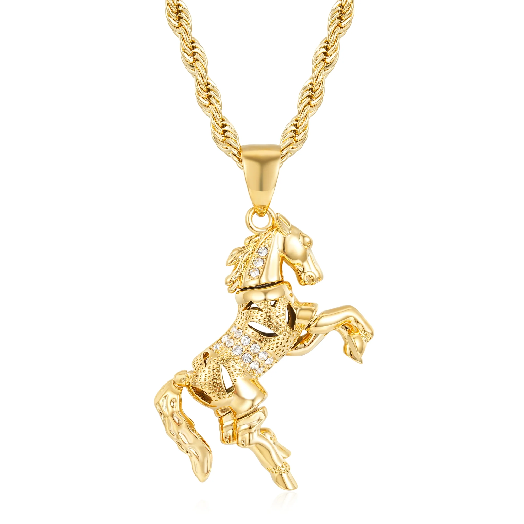 Gold Moveable Horse Pendant 5mm Rope - Image 3