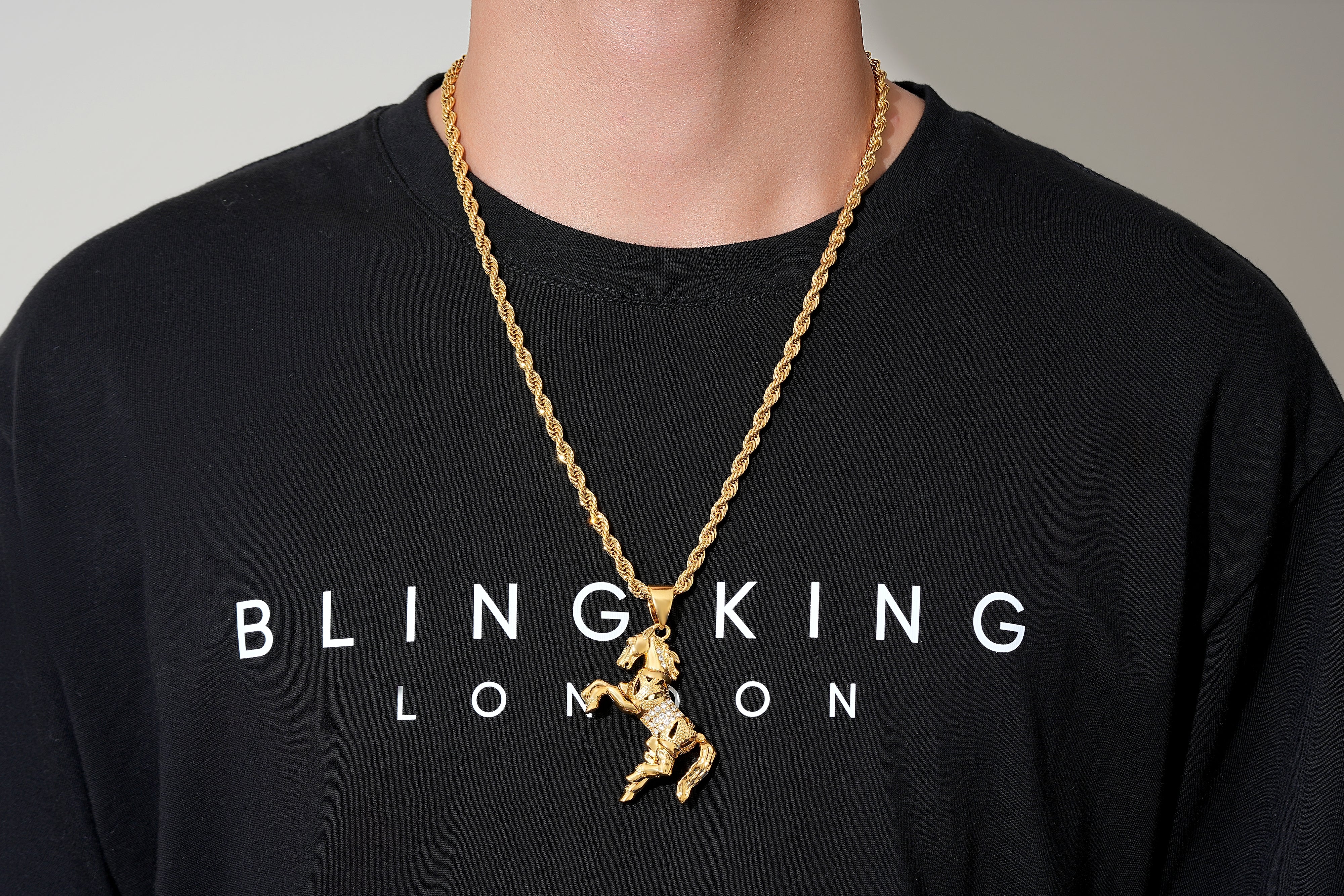 Gold Moveable Horse Pendant 5mm Rope - Image 4