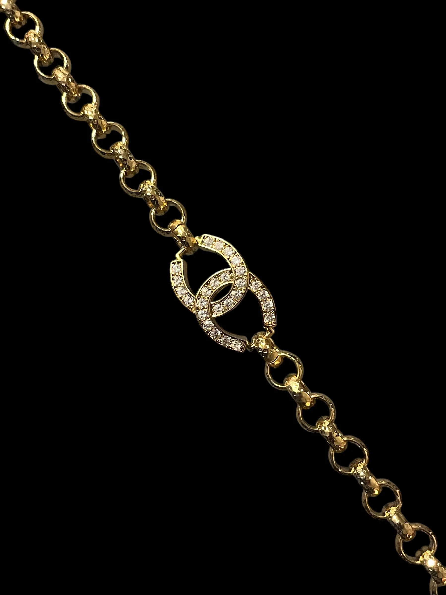 Gold Horseshoe Crystal Belcher Bracelet 6" - Image 3