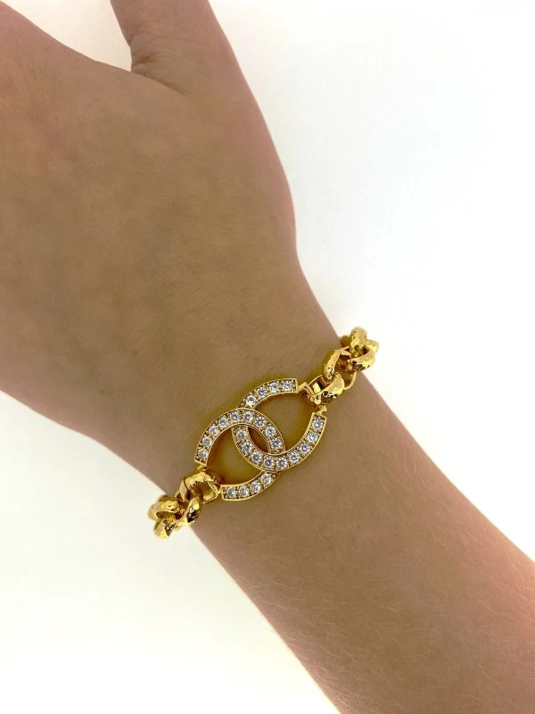 Gold Horseshoe Crystal Belcher Bracelet 6" - Image 4