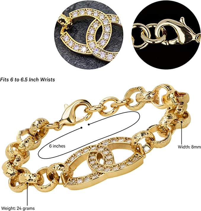 Gold Horseshoe Crystal Belcher Bracelet 6" - Image 6