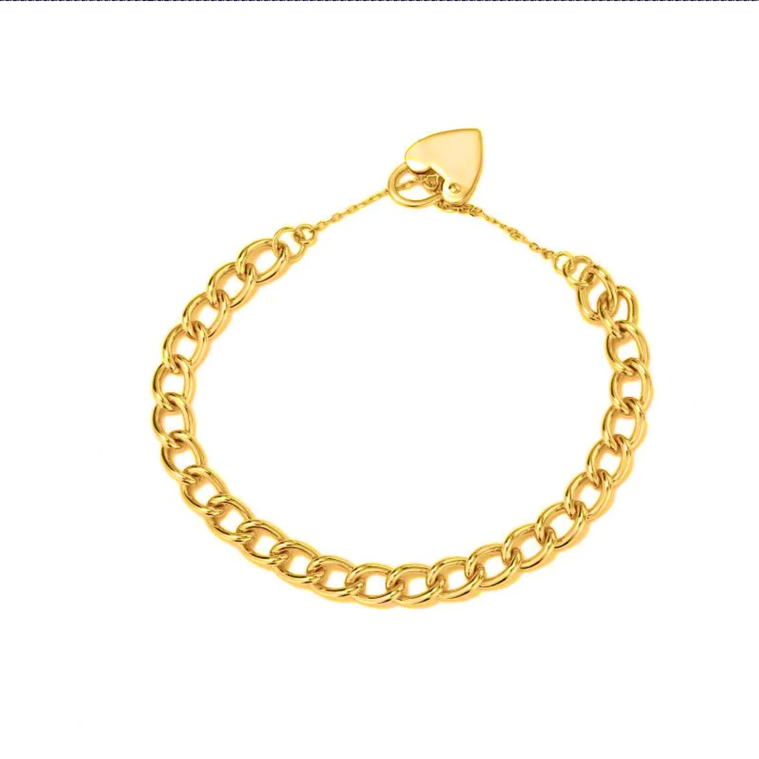 Gold Heart Lock Curb Bracelet 7mm - Image 3