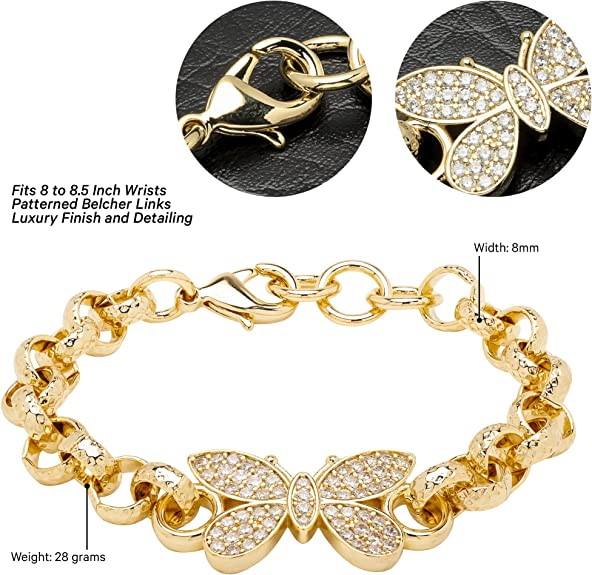 8 inch Butterfly Belcher Bracelet With Crystals - Image 4