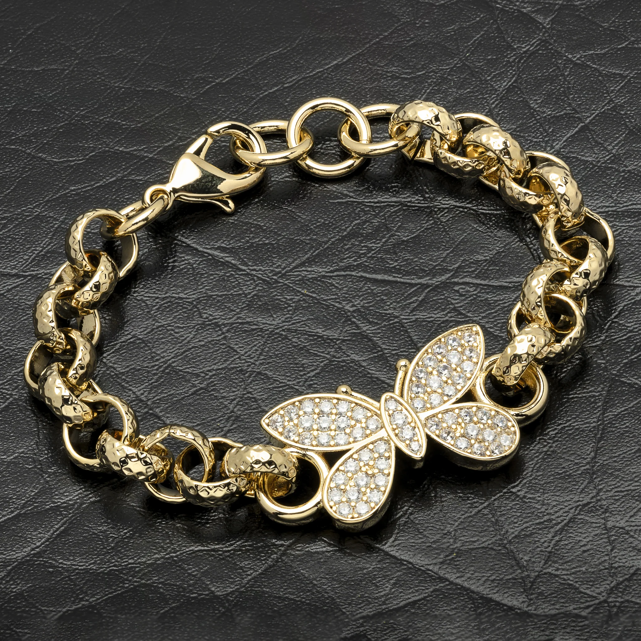 6 inch Butterfly Belcher Bracelet With Crystals - Image 4