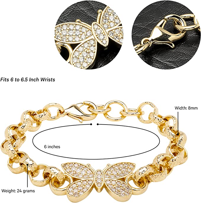 6 inch Butterfly Belcher Bracelet With Crystals - Image 5