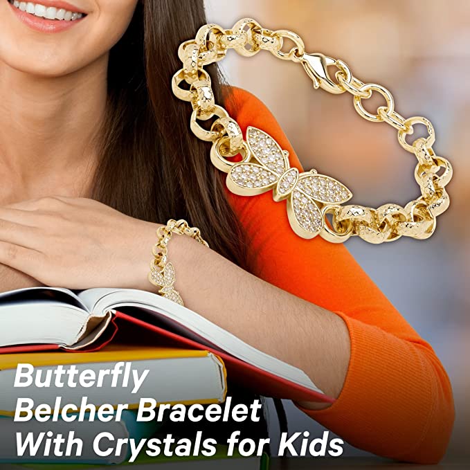 6 inch Butterfly Belcher Bracelet With Crystals - Image 6