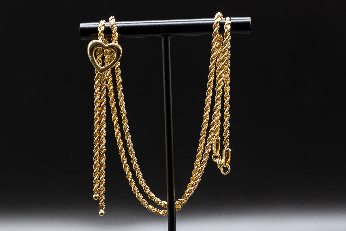 9ct Gold Heart Rope Chain Necklace - Image 3