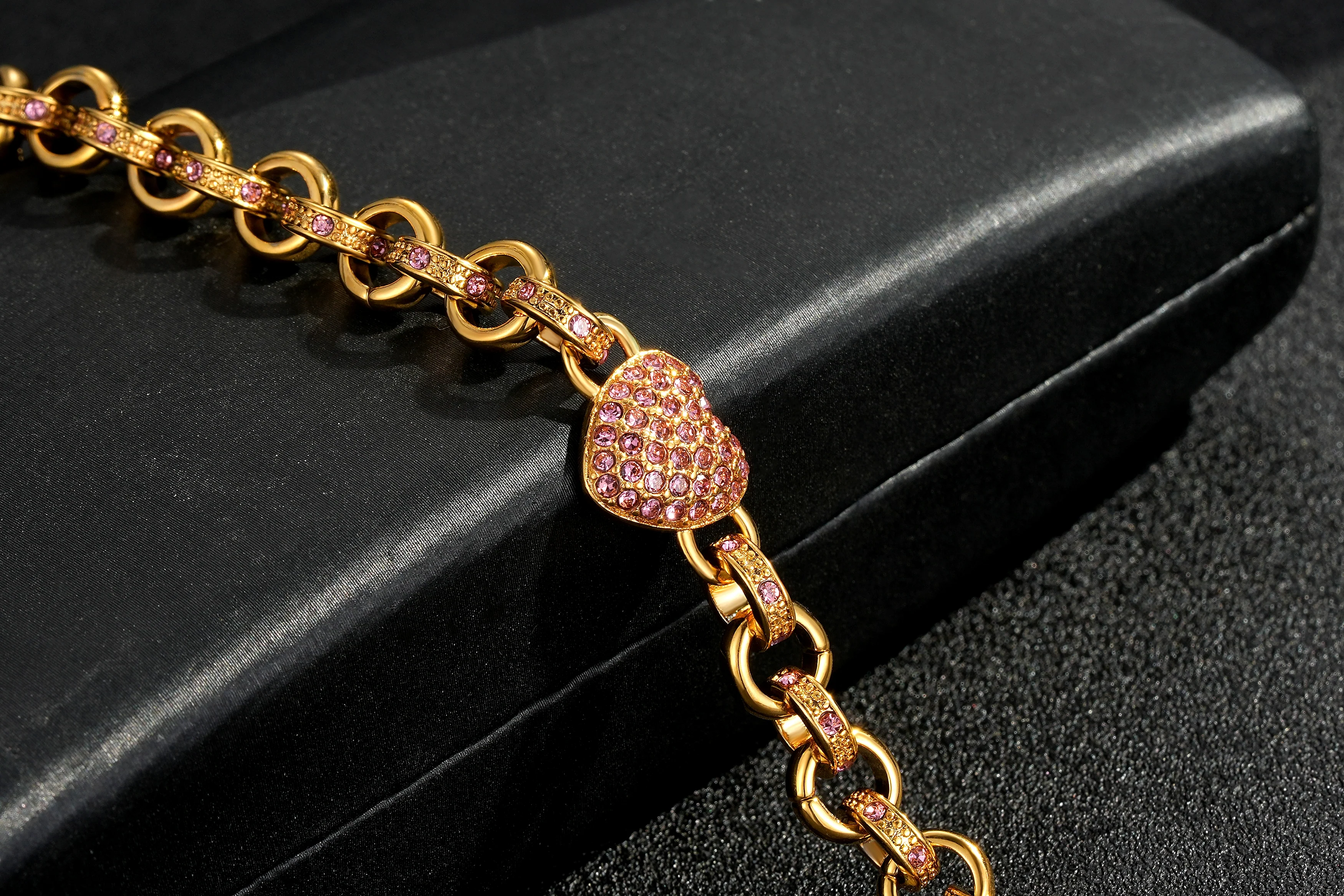 Gold Crystal Heart Charm Belcher Bracelet - Image 4