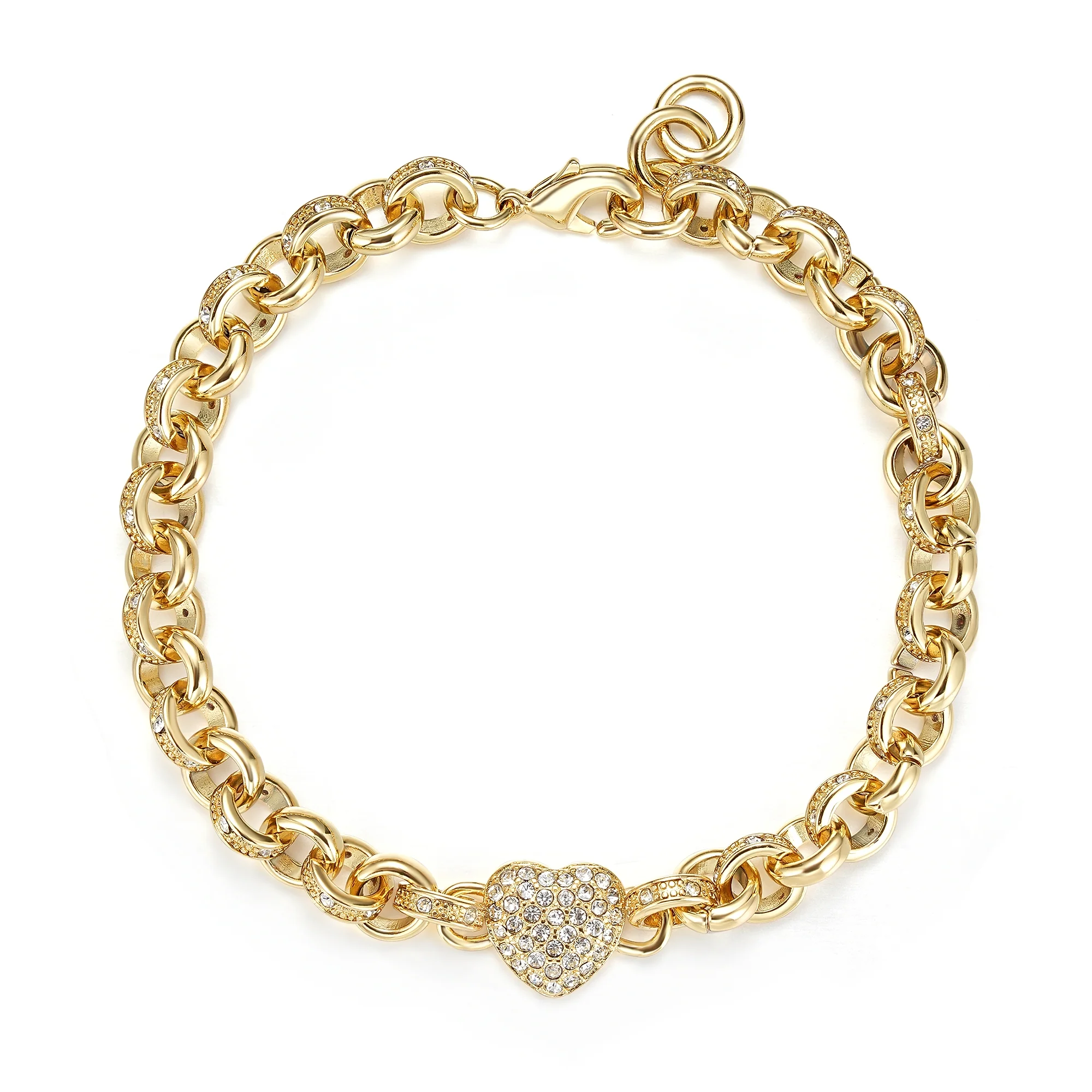 Gold Crystal Heart Charm Belcher Bracelet - Image 4