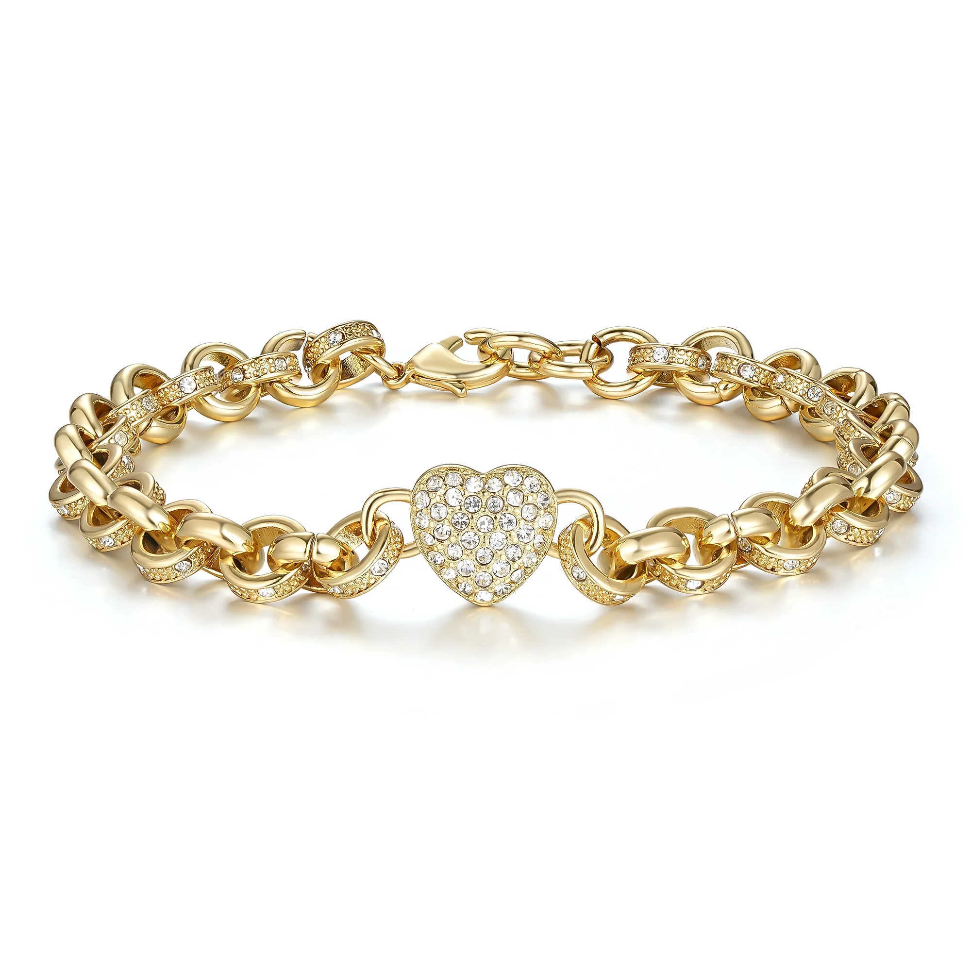Gold Crystal Heart Charm Belcher Bracelet - Image 5