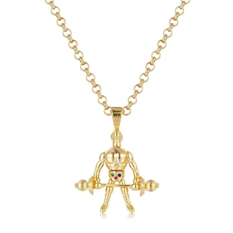 Gold Weightlifter Pendant Multi-Stone 22" - Image 3