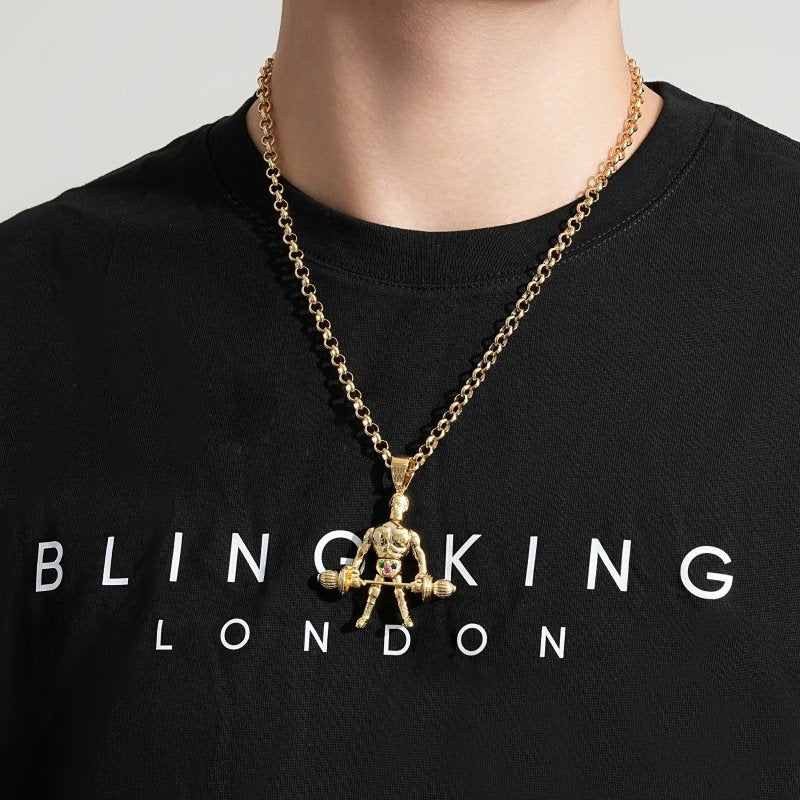 Gold Weightlifter Pendant Multi-Stone 22" - Image 4