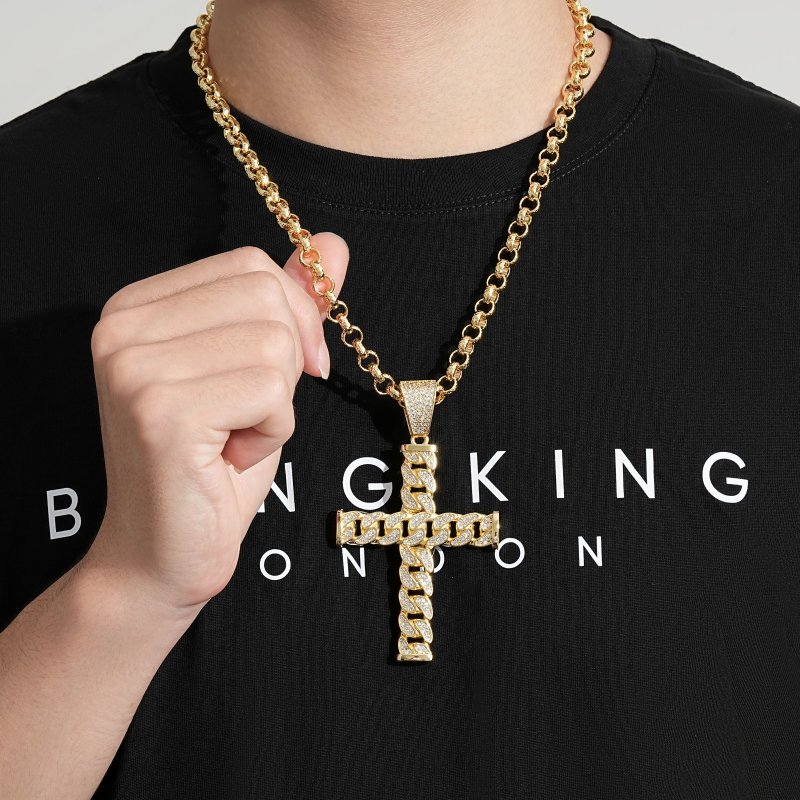 Gold Cross Pendant Necklace 22" - Image 3