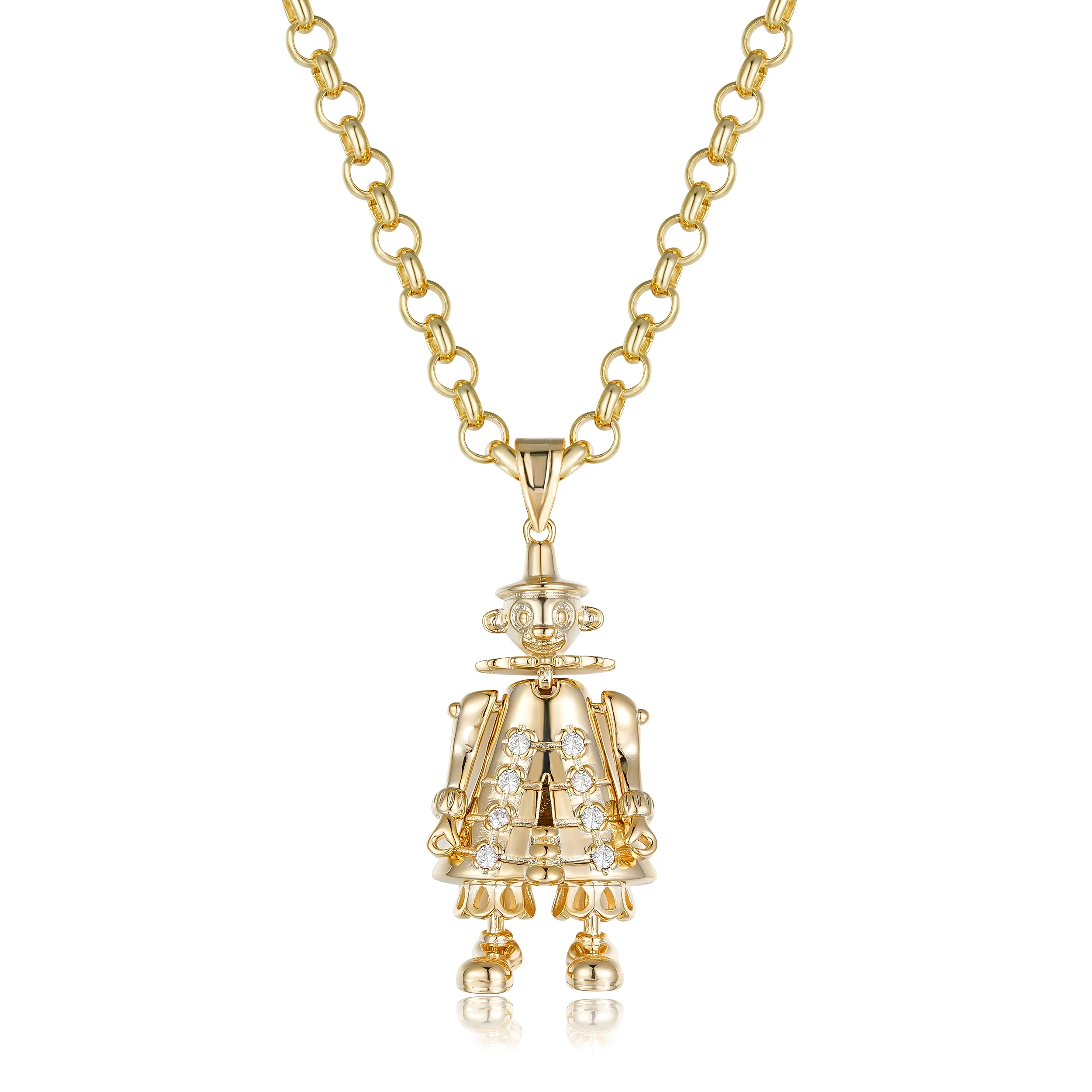 New Gold Large 3D Clown Pendant with Clear Stones - Image 3