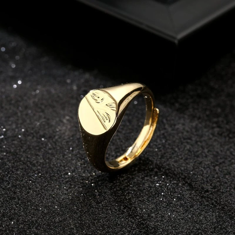 Gold Half Face Oval Pinky Ring - Image 4