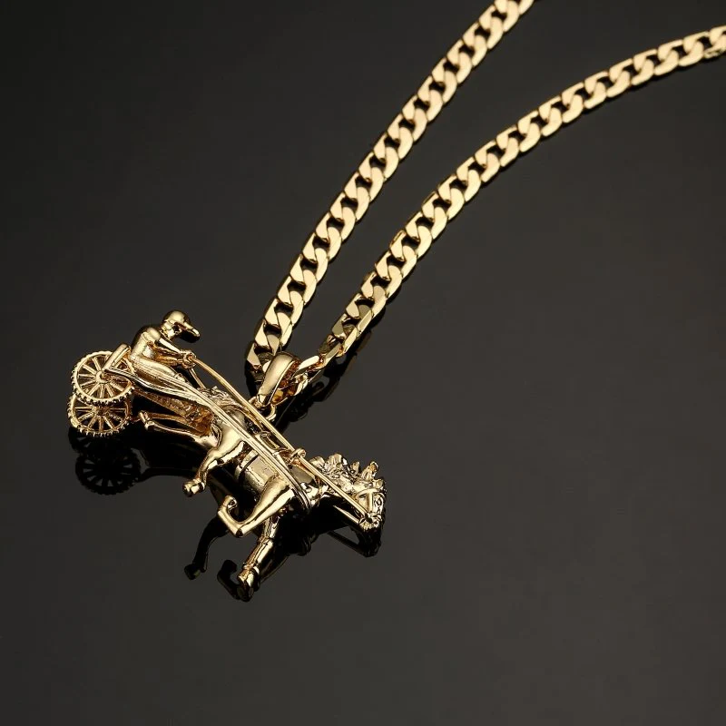 Gold Sulky Gypsy Horse Racing 3D Pendant (Chain Not Included) - Image 3