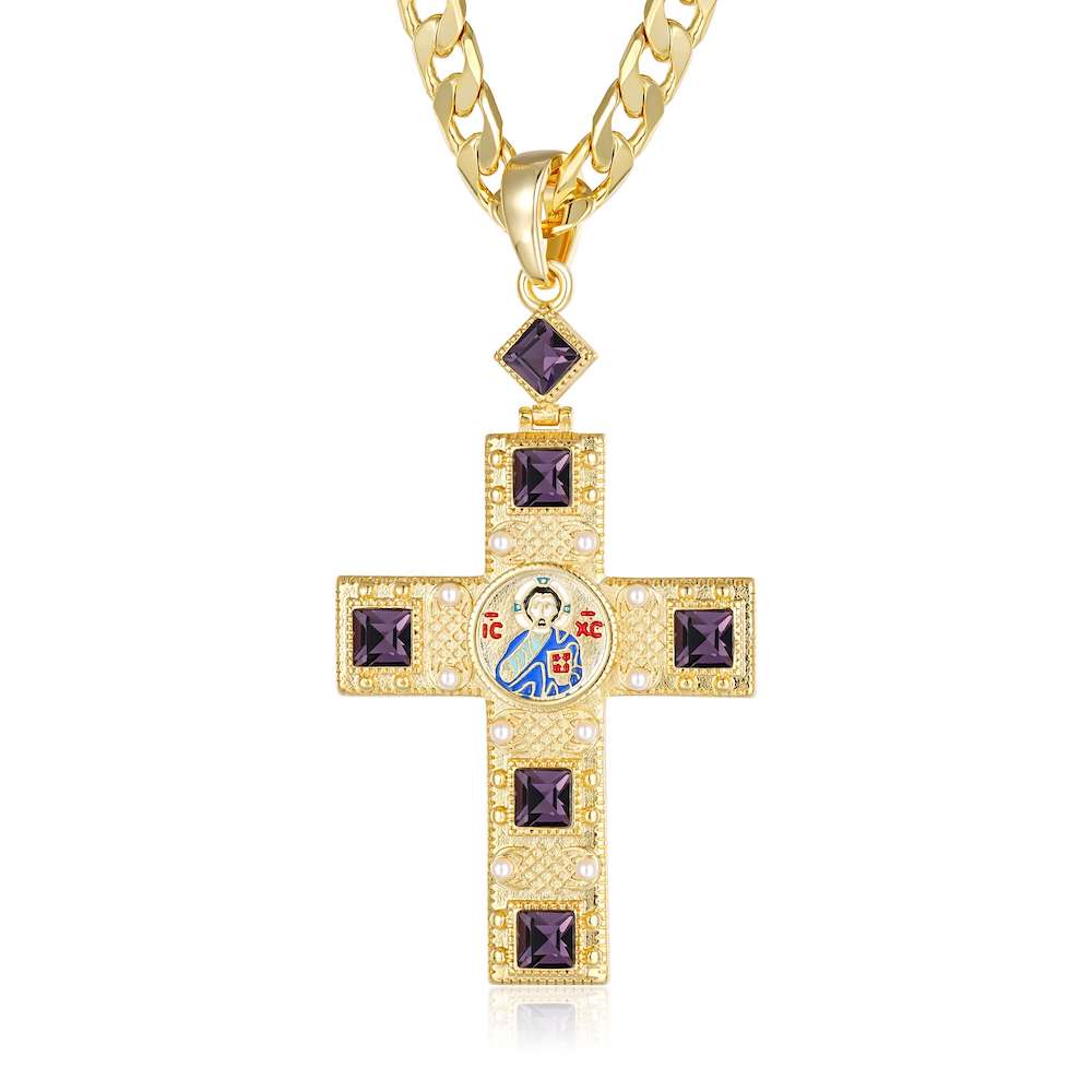 Gold Pectoral Cross Pendant 22 Inch 6mm Cuban Chain - Image 4