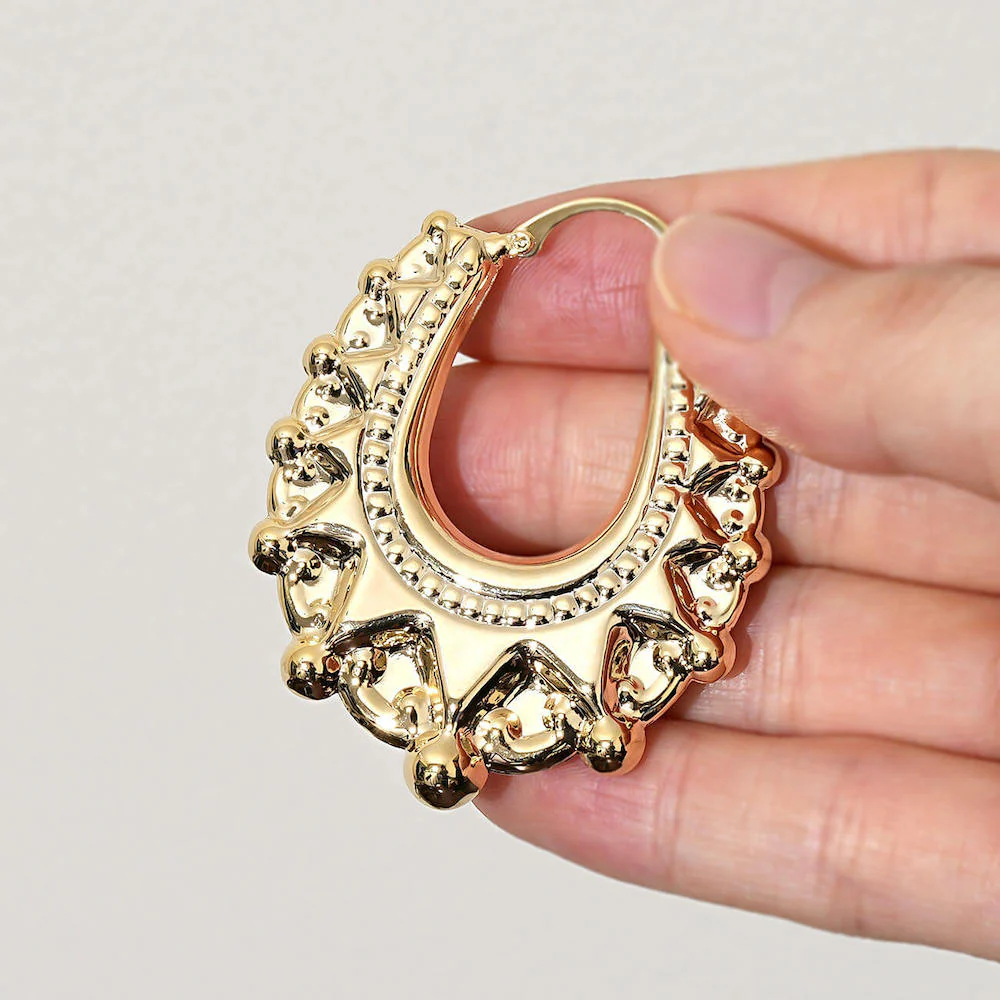 Gold XL Gypsy Creole Earrings 48mm - Image 5