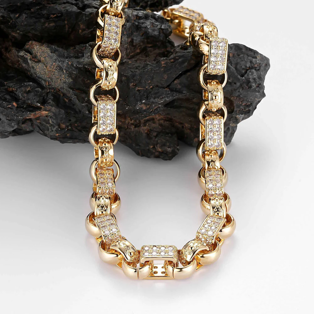 13mm Gold Gypsy Link Belcher Chain Albert Clasp 24 Inch - Image 4