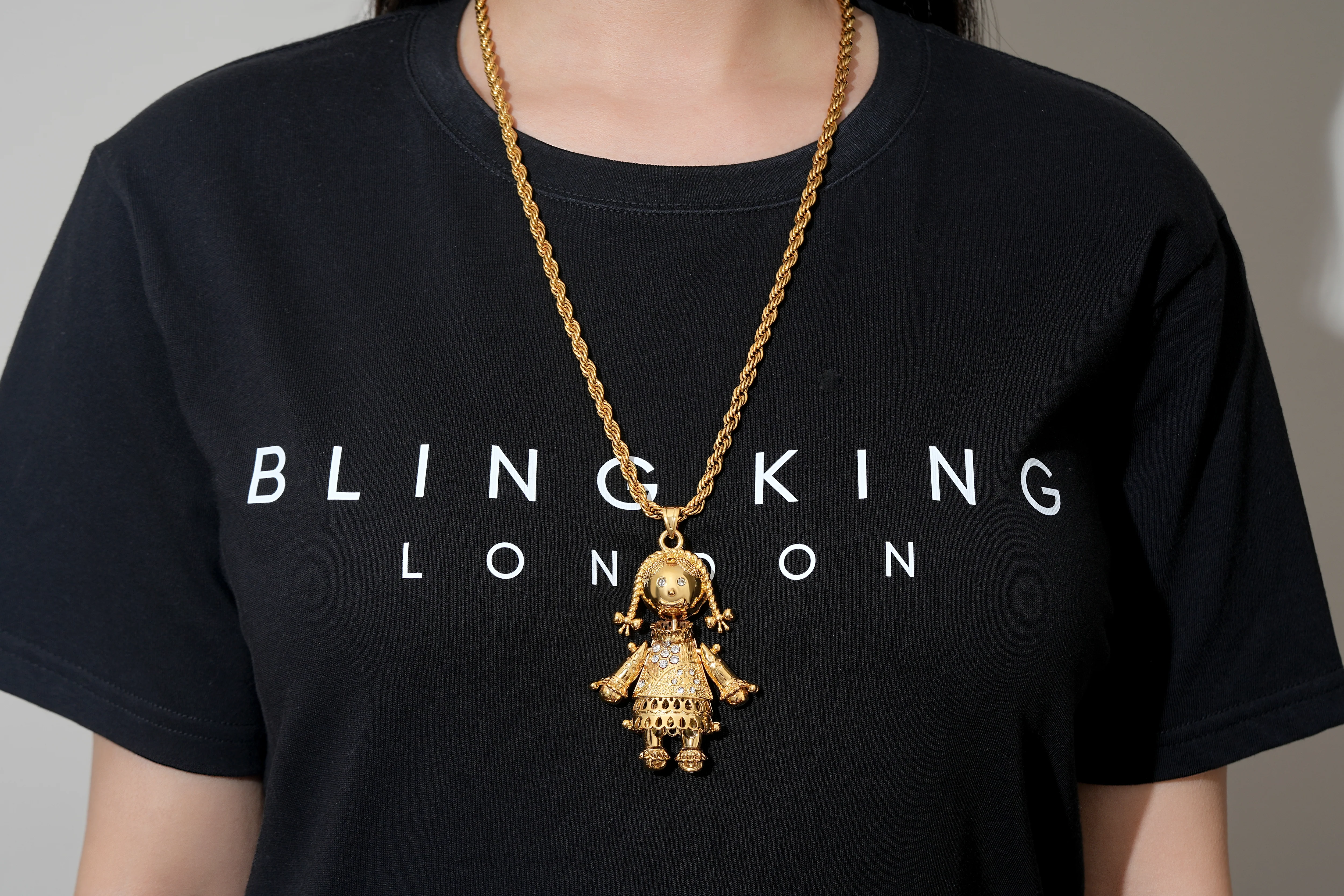 Gold XL Heart Rag Doll Pendant Necklace 24" - Image 4