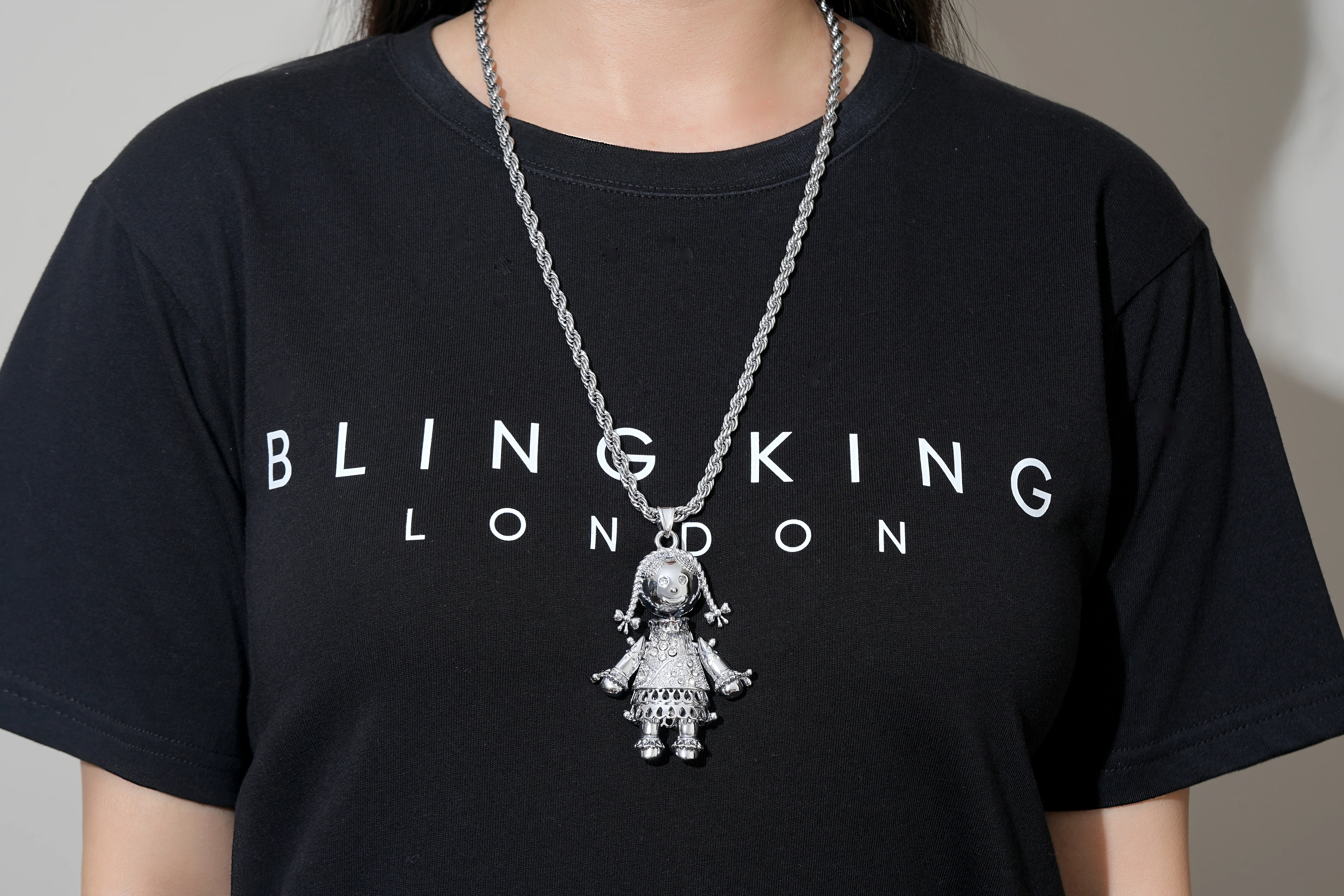 Silver XL Heart Rag Doll Pendant Necklace 24" - Image 4