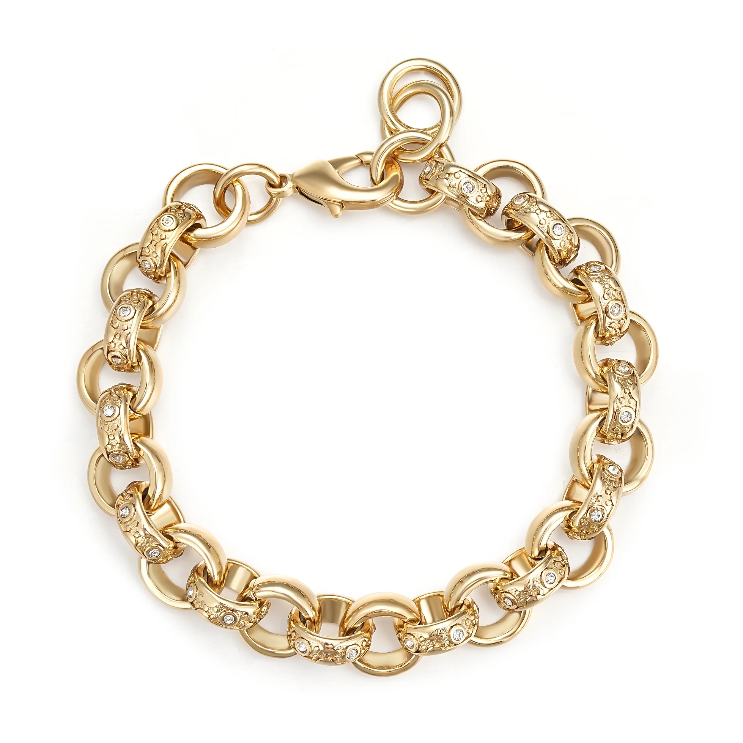 12mm Gold Crystal Pattern Belcher Bracelet Big Links - Image 3