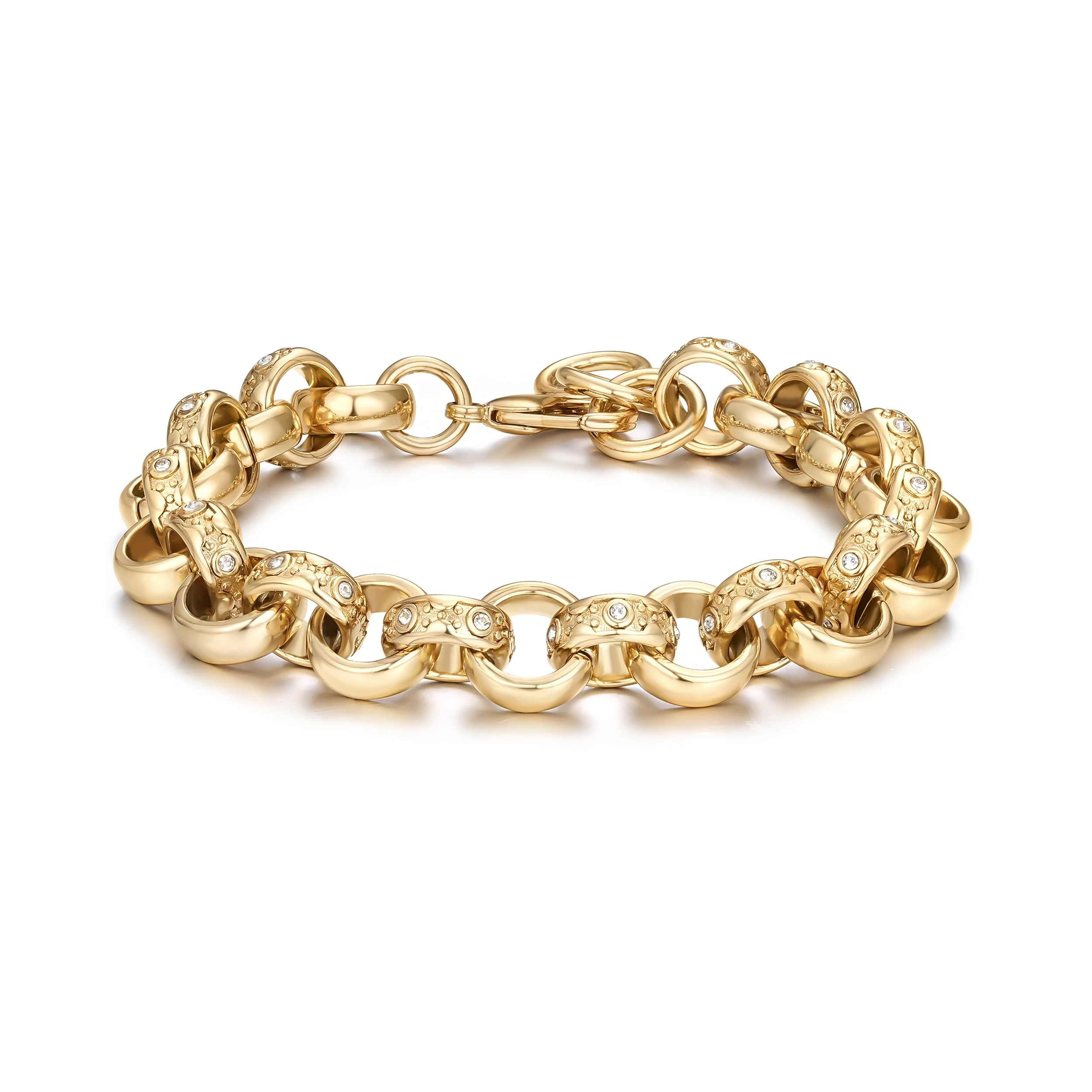 12mm Gold Crystal Pattern Belcher Bracelet Big Links - Image 5