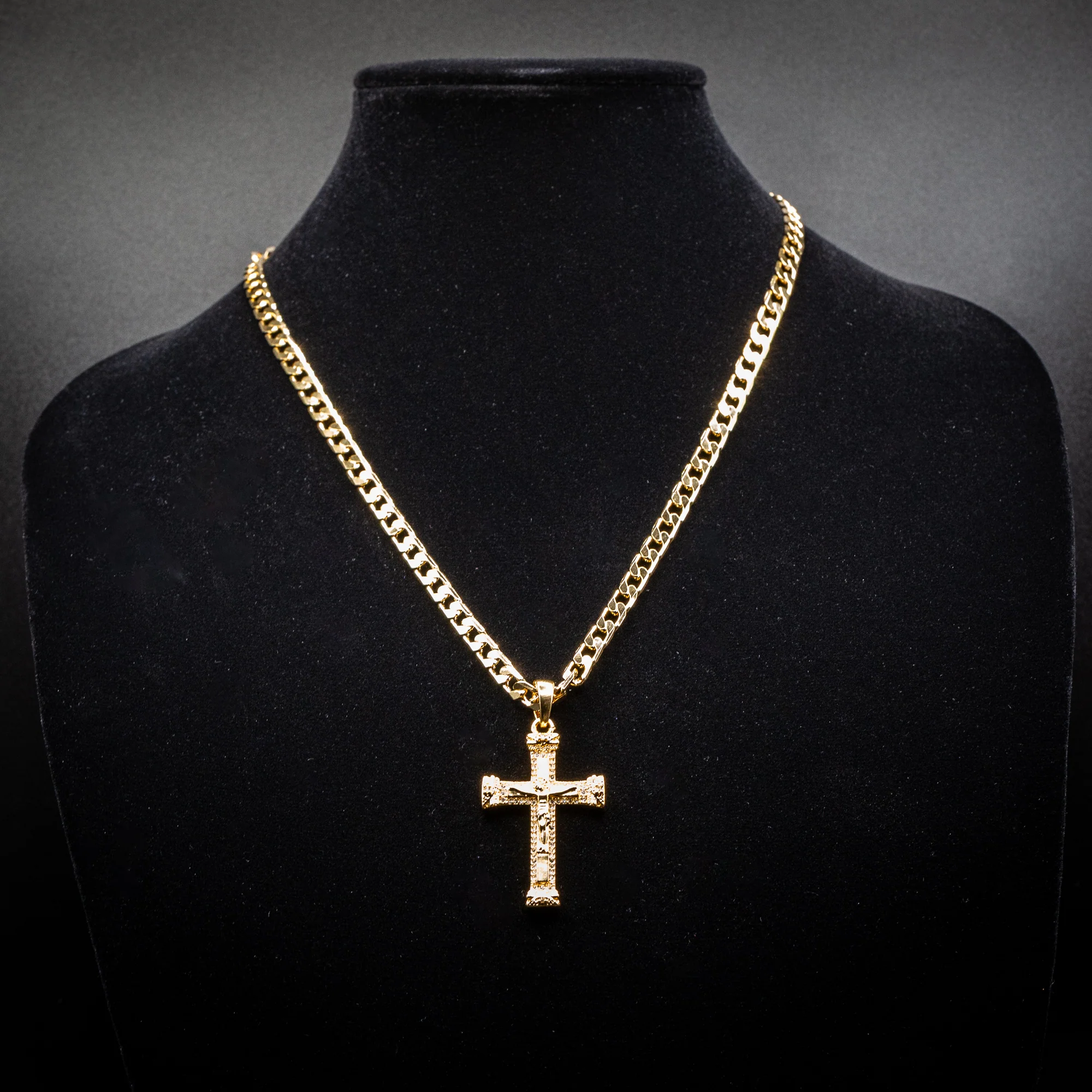 Gold Jesus Crucifix Pendant Necklace 22" - Image 3