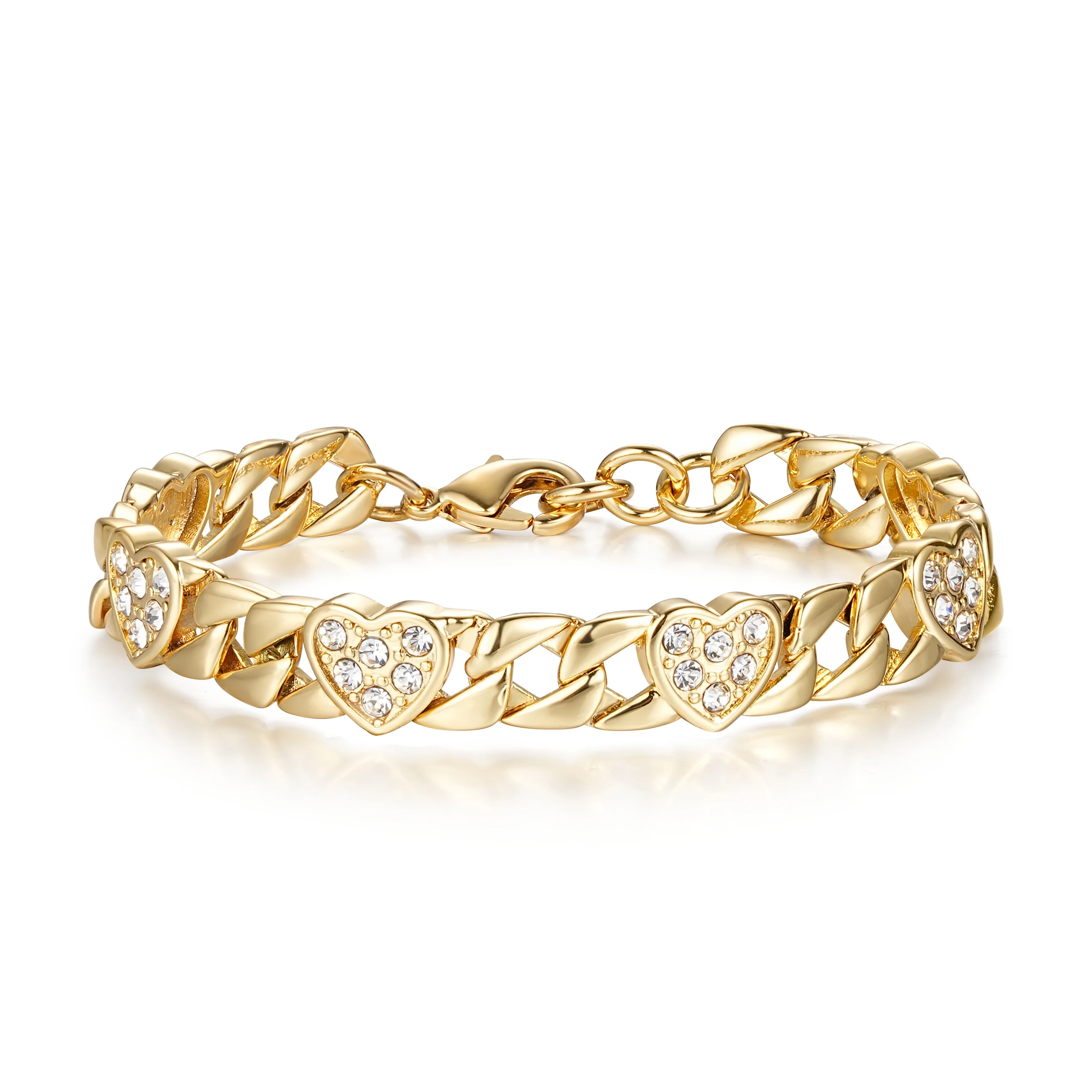 9ct Gold Heart Curb Bracelet 7mm - Image 4
