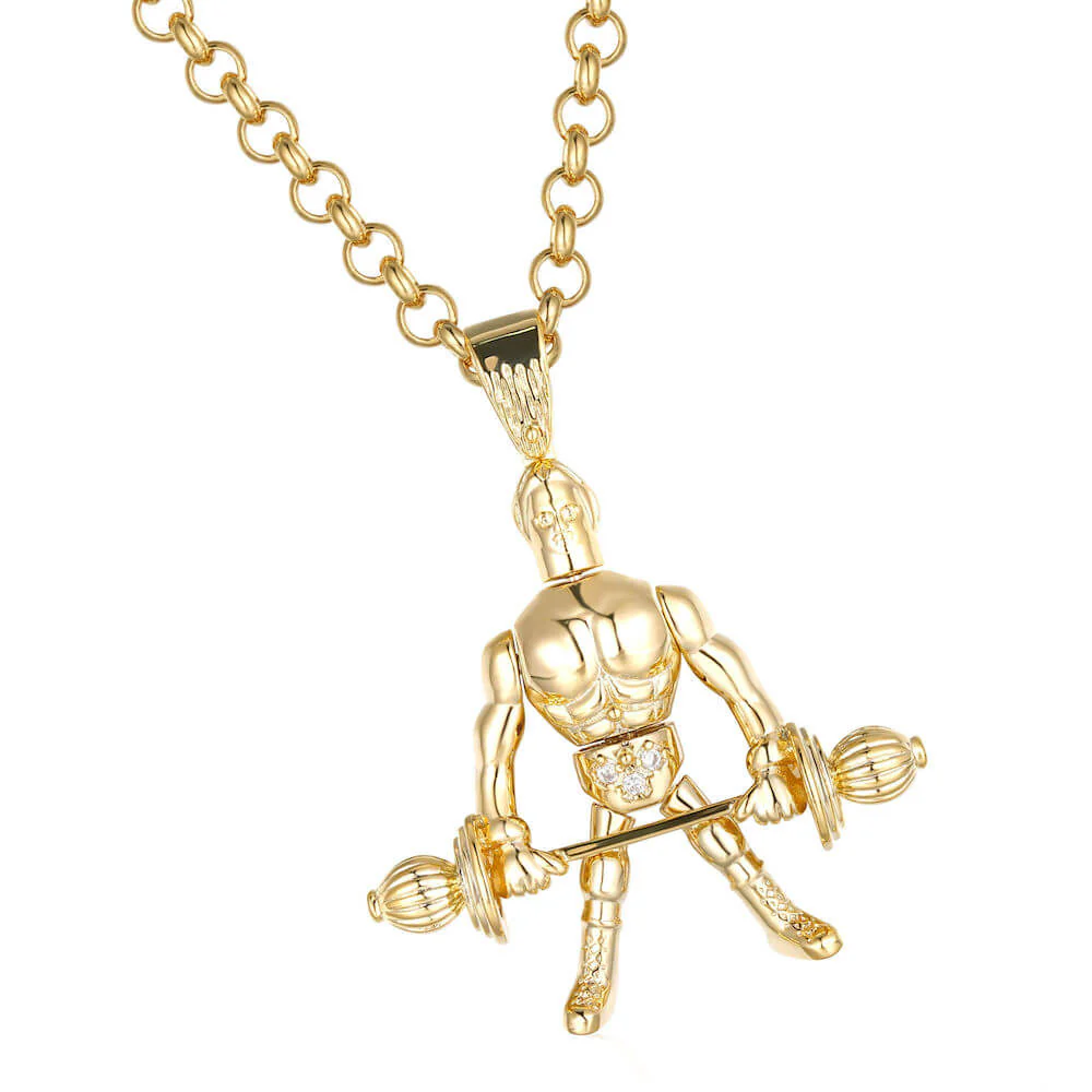 Gold Weightlifter Pendant Necklace 22" - Image 3