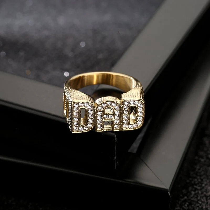 Gold Dad Ring with Stones Waterproof - Image 3