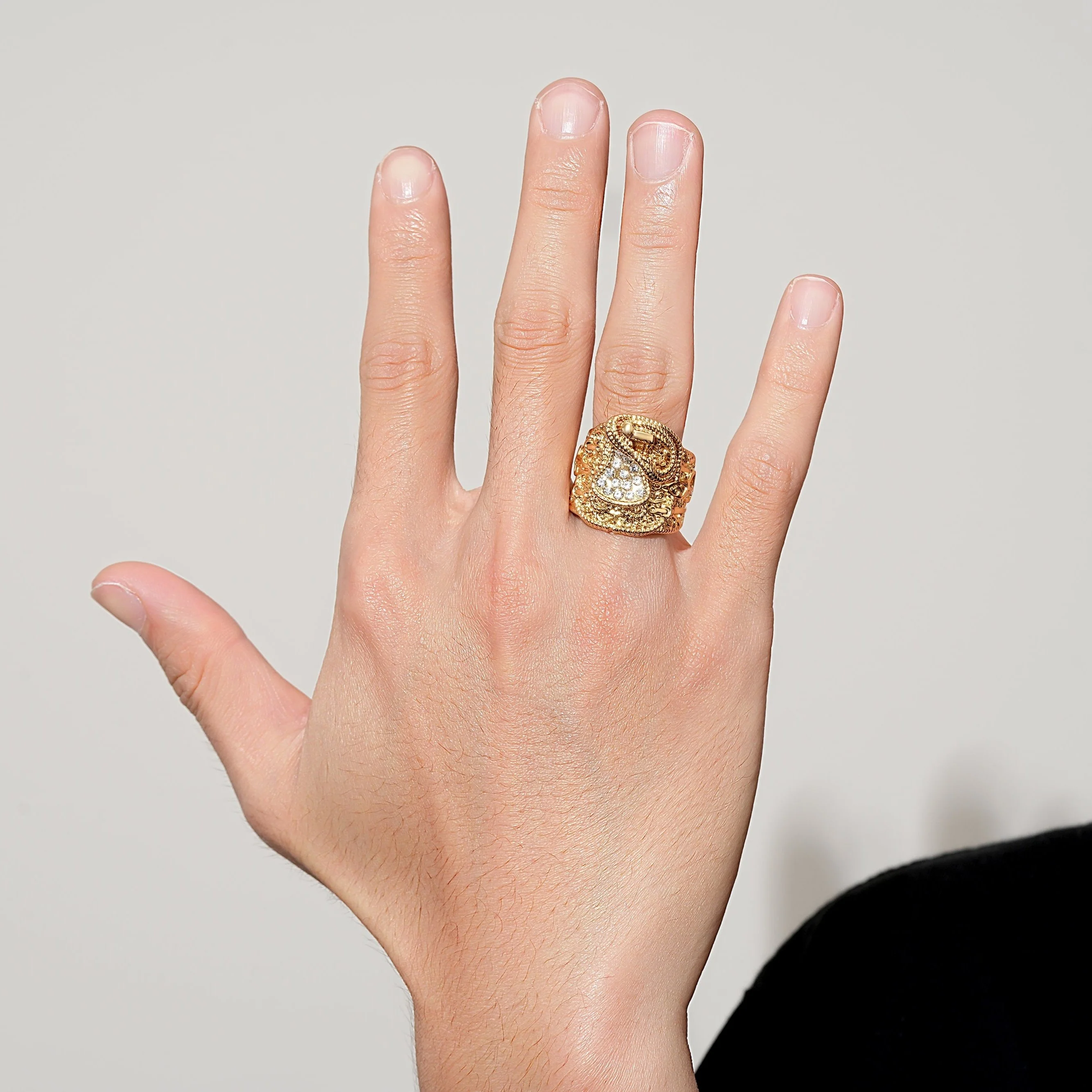 Gold Waterproof Saddle Ring with Stones - Image 3