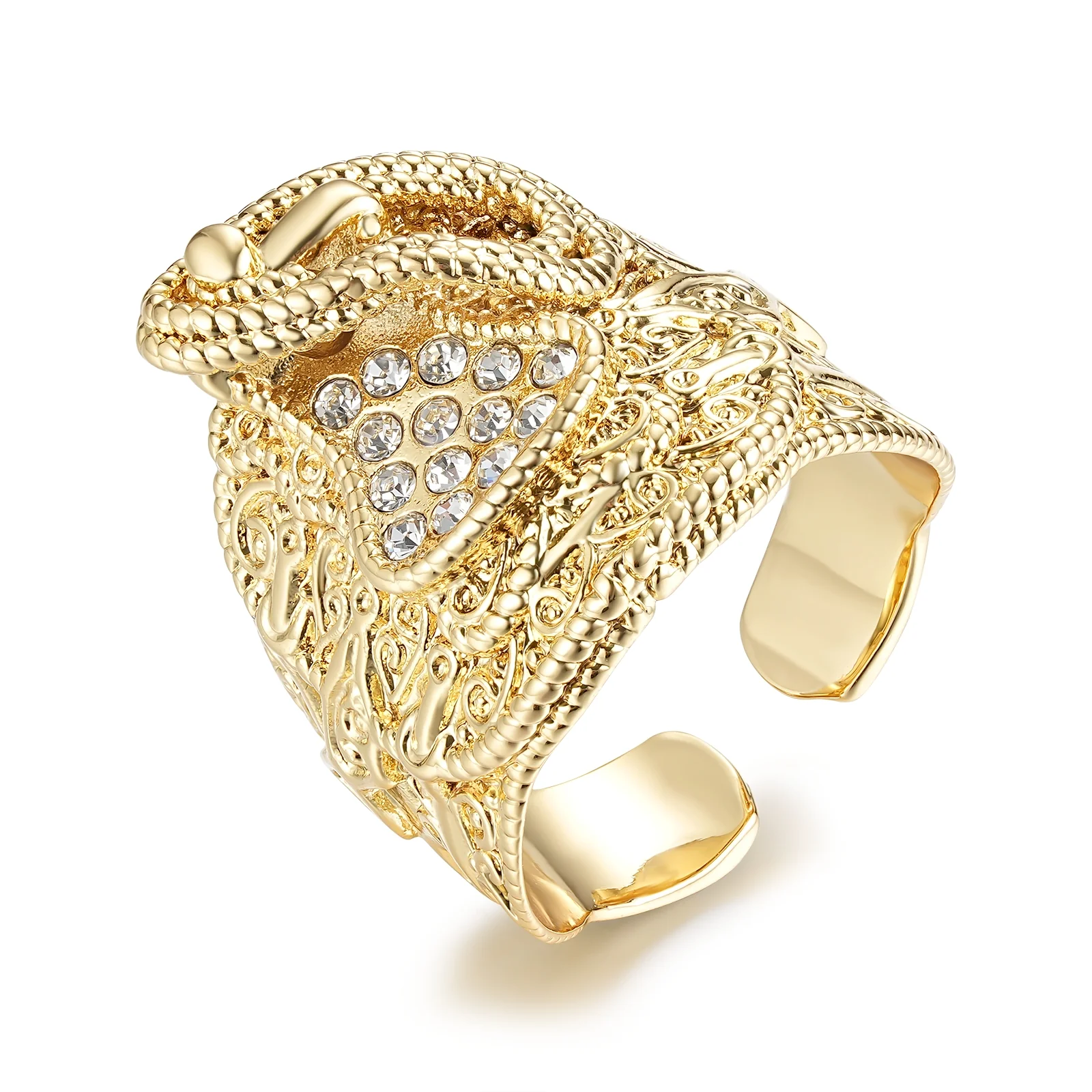 Gold Waterproof Saddle Ring with Stones - Image 5